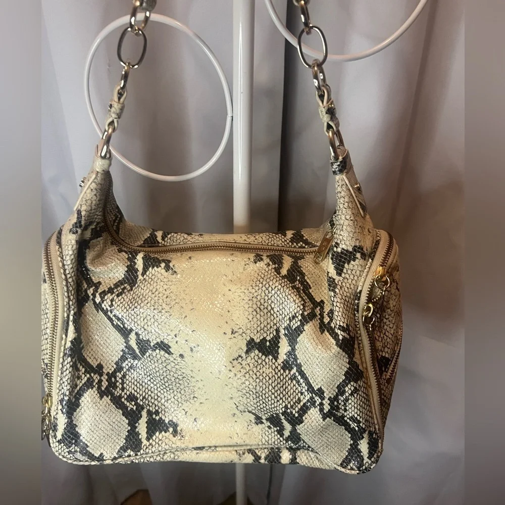 ALEXIS HUDSON Designer Snake Skin Leather Large handbag Two Zipper Closure